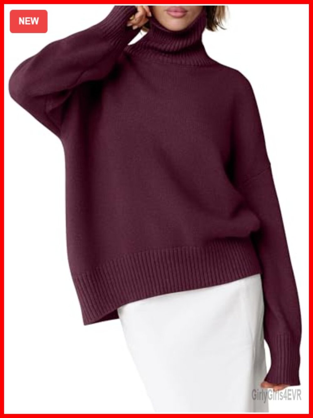 Oversized Turtleneck Knit Sweater Long Sleeve High Neck